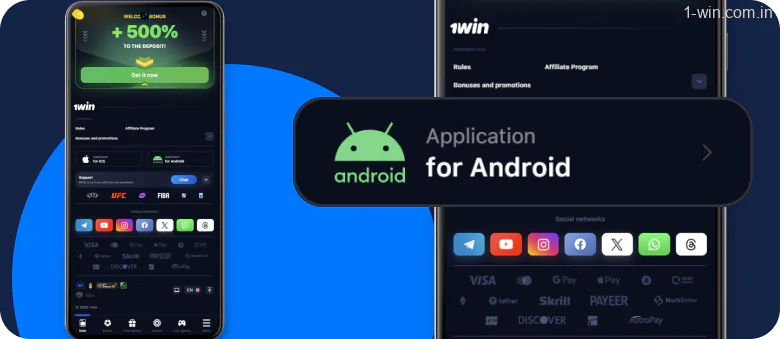 Select the Android icon 1win