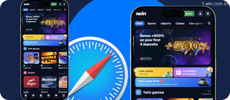 1win website in the Safari browser