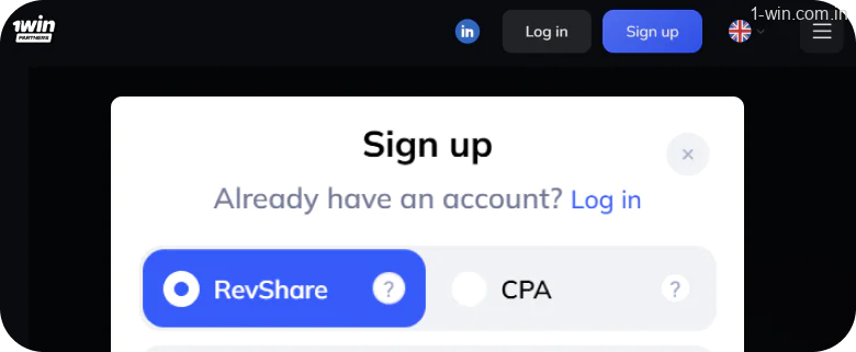 Select the 1win affiliate program registration
