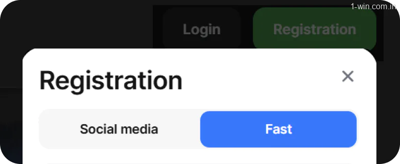 Select the “One-click” 1win registration method