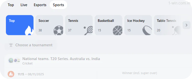 Select the 1win sport you are interested