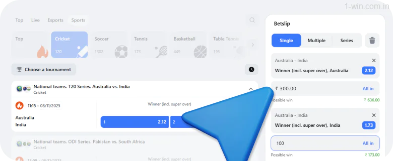 Enter the 1win sport bet