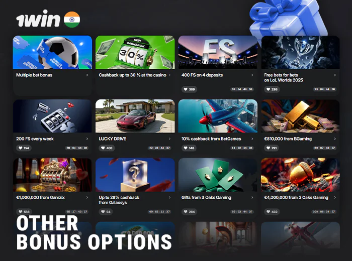 Other bonuses for 1Win players - free spins, betting bonuses, and more